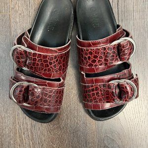 GANNI Embossed Leather Buckle Slide Port Royal